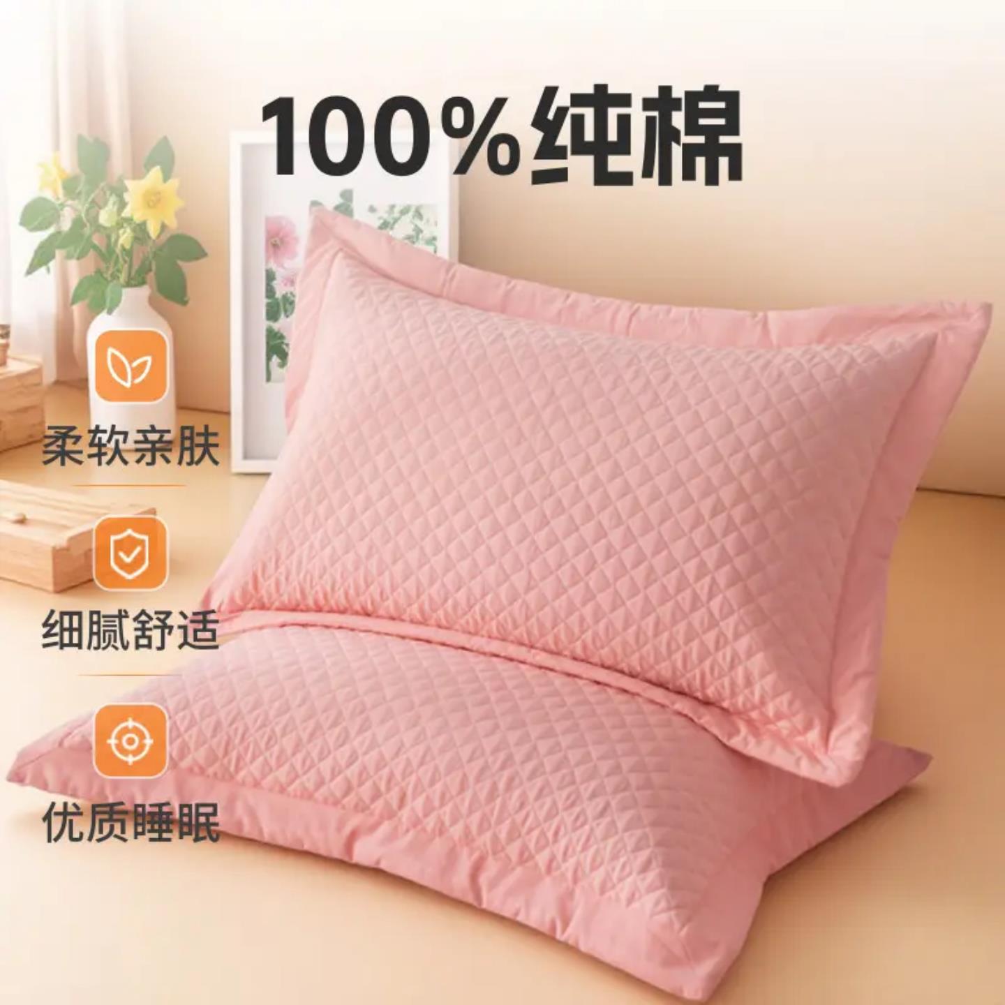 家纺新款全棉夹棉枕套一对装加厚枕头套春秋纯棉48×74高端枕芯套