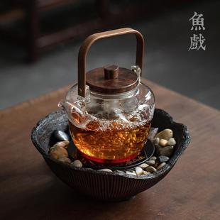 复古电陶炉煮茶炉茶具套装 玻璃茶壶黑白茶蒸煮茶器泡茶烧水壶日式
