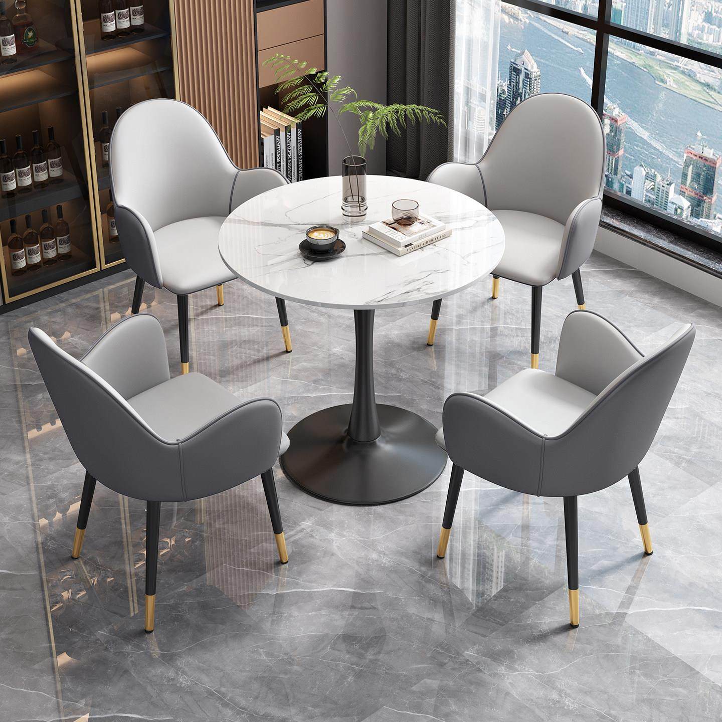 商务接待洽谈桌椅组合休息区休闲 桌岩板小圆桌办公室一桌四椅套,住宅家具,岩板餐桌,淘宝优惠券,粉丝福利购,淘宝优惠卷