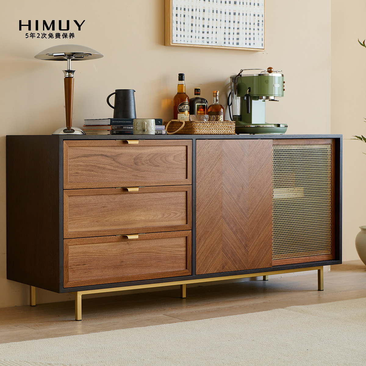 HIMUY 山野餐边柜北欧轻奢小户型客厅储物柜黑胡桃木复古风玄关柜,住宅家具,餐边柜,淘宝优惠券,粉丝福利购,淘宝优惠卷