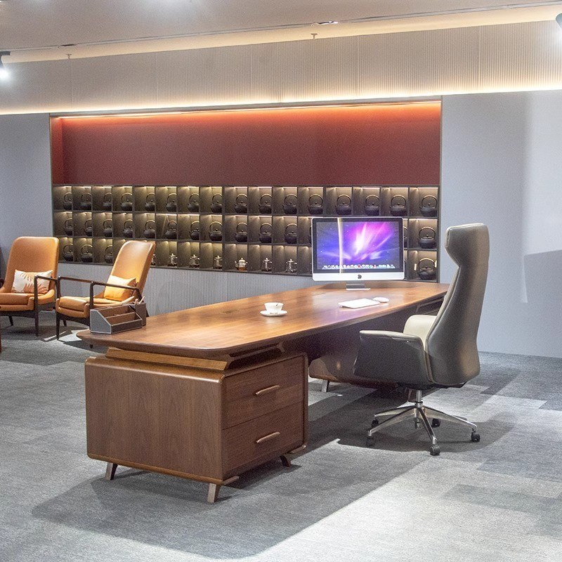 新中式实木办公桌老板桌胡桃木总裁桌大班台简P约现代总经理办公