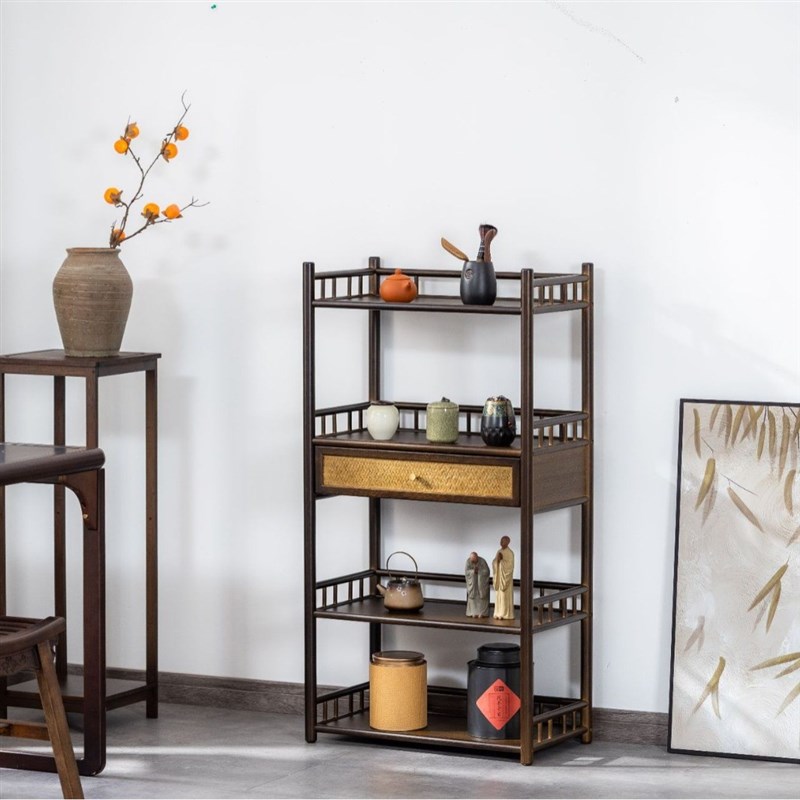 供应 新中式覆古展示架 收纳柜 储物家居壁挂简约多Y层落地置物架