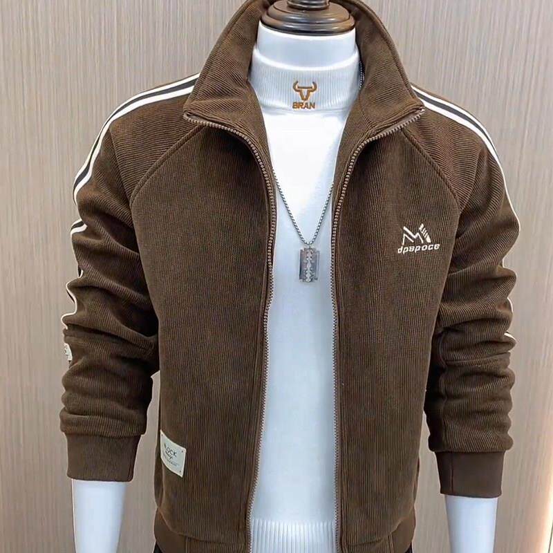 棉服外套男冬季加绒韩版潮流痞帅男士夹克保暖灯芯绒镶条新款棉衣