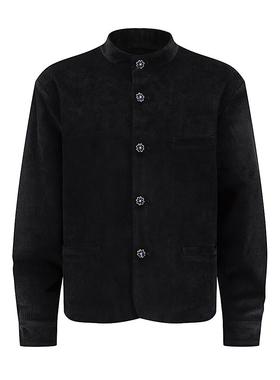 LostMyself黑色灯芯绒高智感优雅高级感新中式立领中山装夹克外套