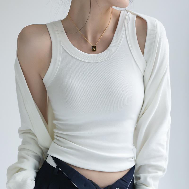 駱步帶胸墊莫代爾螺紋打底吊帶小背心女內(nèi)搭夏季純色外穿遮副乳上