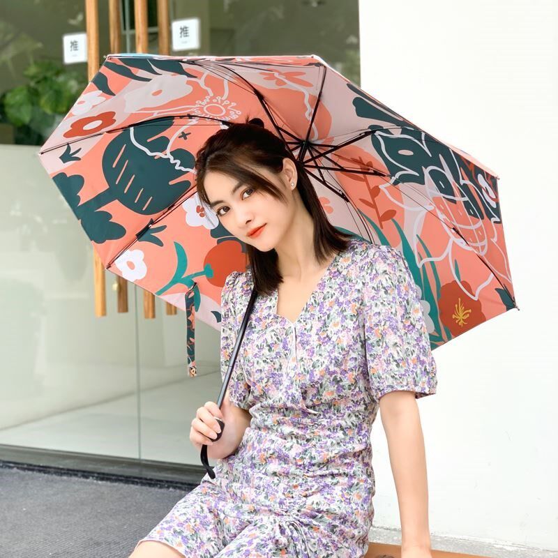 极速。遮阳e伞女夏碎花轻便花n雨伞iNns风小众小清新双层黑胶太阳