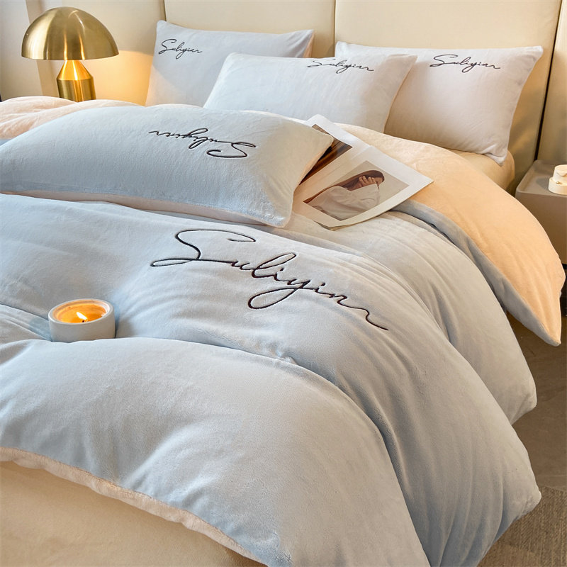 极速冬季牛奶绒牀上四件套冬天加绒加厚双面N珊瑚绒防静电被套牀