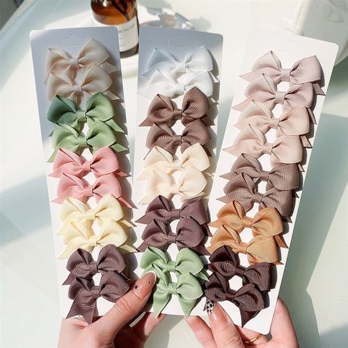 极速10/20Pcs Cute nGrosgrain Ribbon Bowknot Hair Clips for G
