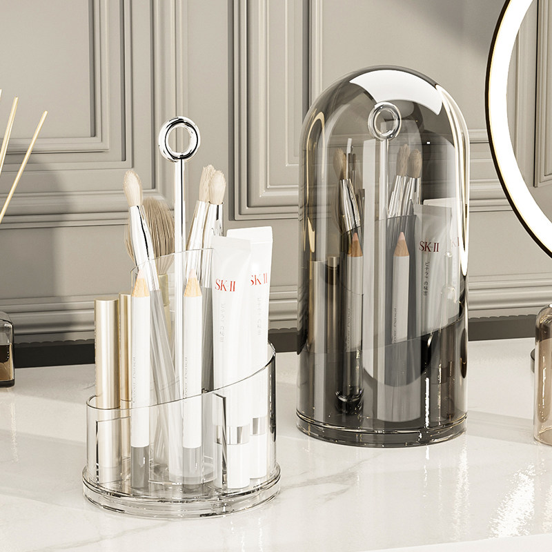 新品旋转化妆品收纳盒刷子桶筒带盖防尘眼影口红笔筒梳Z妆台桌面