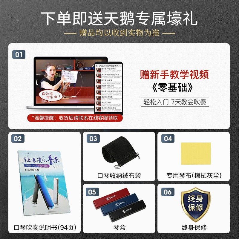 新品天鹅SWAN24孔复音教学口琴NC调音位标注天空蓝