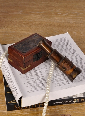 极速印度进口仿古l复古海盗望远镜纯铜摆件伸缩式单筒礼盒老旧收
