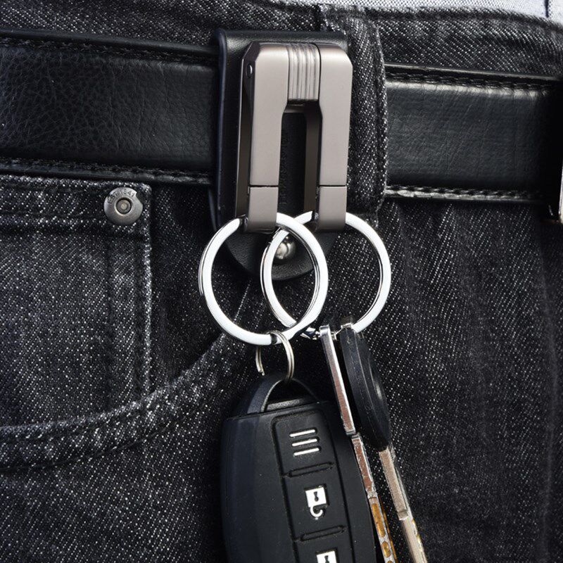 新品钥匙扣男士h穿皮带式裤腰挂件汽车牛皮双真皮锁t匙环圈创意