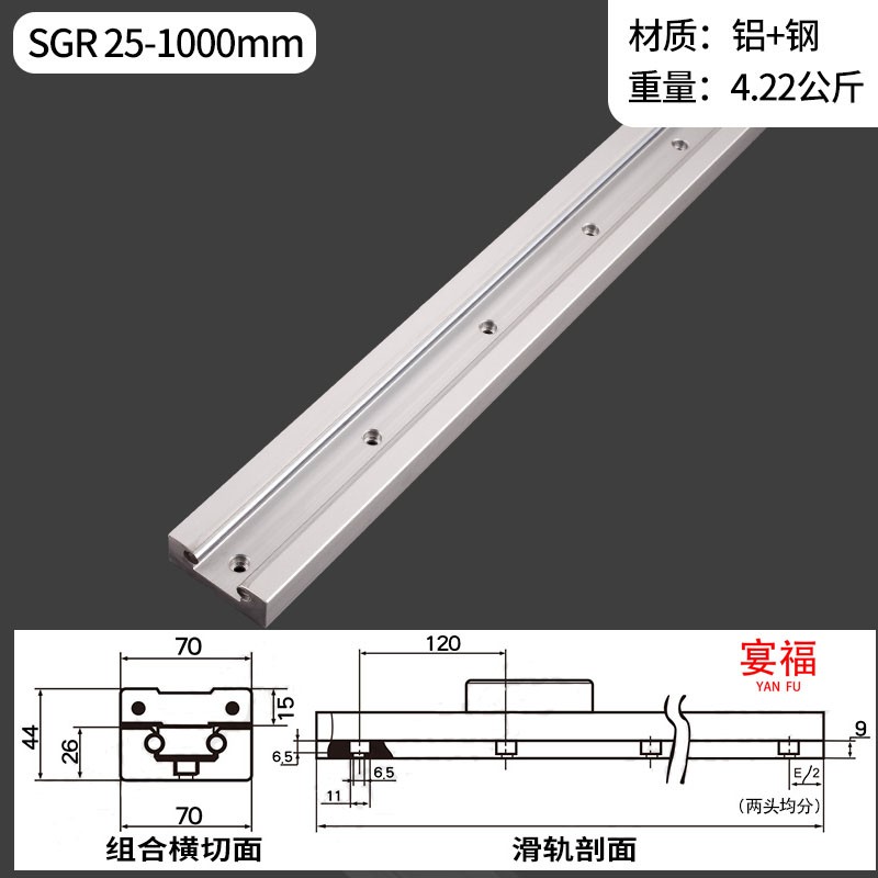 极速新品内置双轴心直线导轨SGR10u 15 20NJ 25 35 SGB锁紧滑轨滚