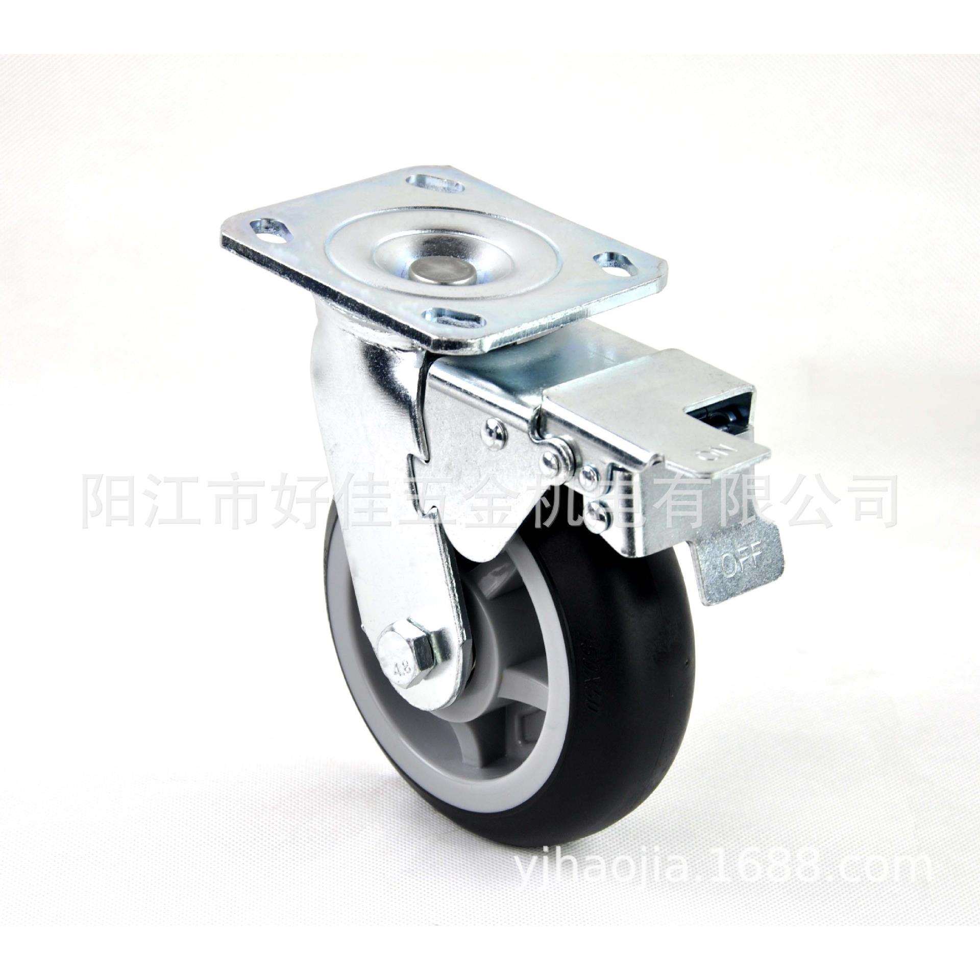 工厂直供150X50mm静音弧面黑色TPR双刹脚轮