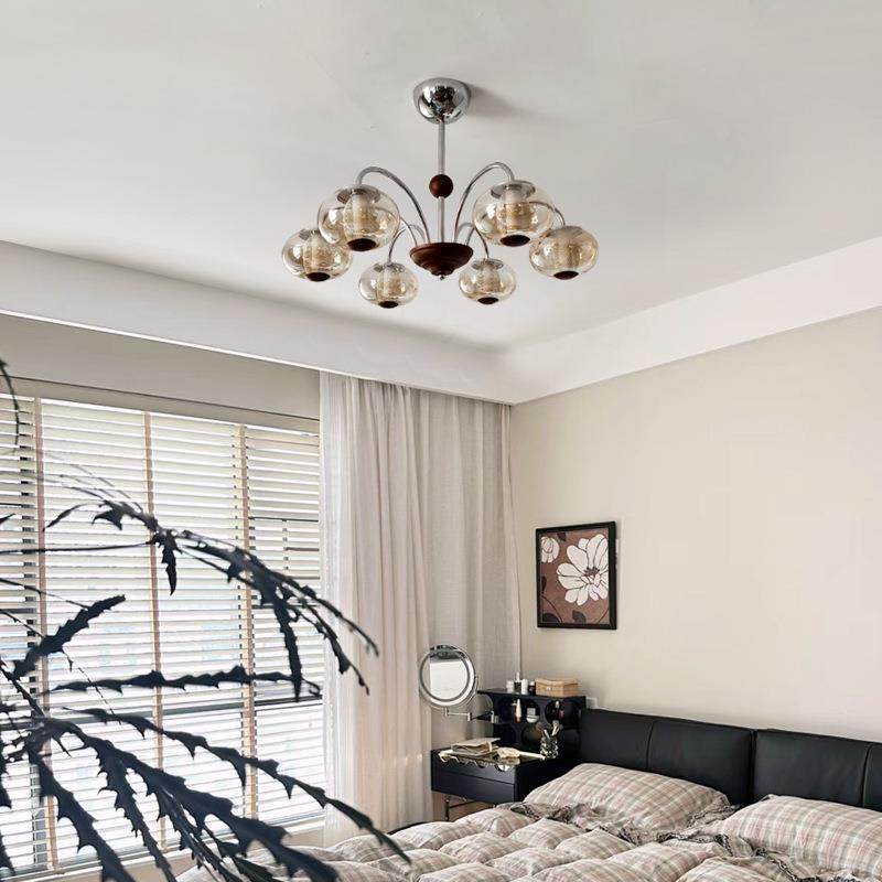 中古客厅吊灯vintage法式复古创意设计高级感卧室胡桃木色玻璃灯