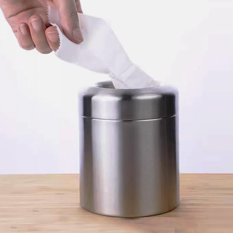 304不锈钢迷你桌面垃圾桶办公室卧室客厅创意小号收纳圆形纸巾盒