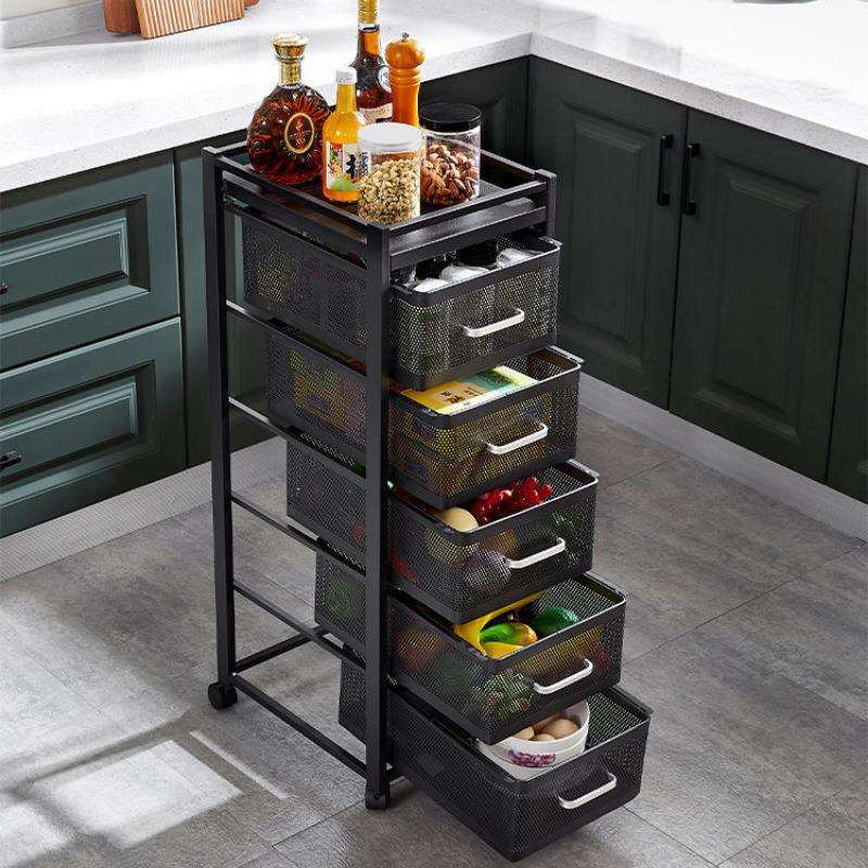 抽拉置物架厨房蔬菜抽屉式落地多层可移动夹缝收纳架冰箱窄免安装
