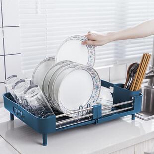 可伸缩厨房置物碗碟架锅碗瓢盆杯筷子收纳水槽快速沥水篮新品