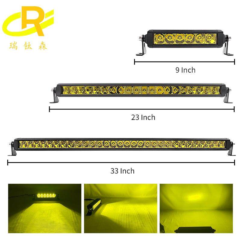 跨境汽车LED超薄小单排50W 100W 150W改装前杠中网雾灯黄光长条灯