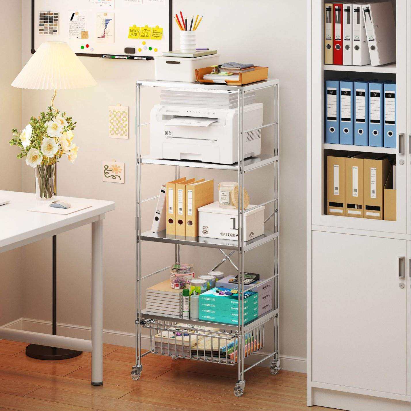放打印机架子置物架落地可移动多层办公室桌边文件柜文件夹收纳架