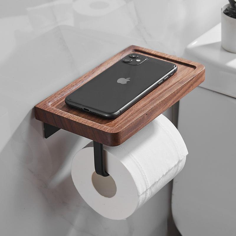 实木厕纸架纸盒置物架免打孔卫生间纸巾架厕所纸巾盒胡桃木卷纸架