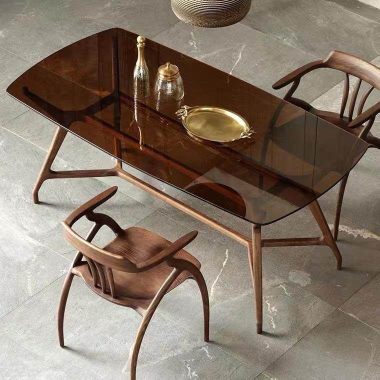 网红家用钢化玻璃餐桌北欧极简现代简约实木餐台桌子圆形长方形