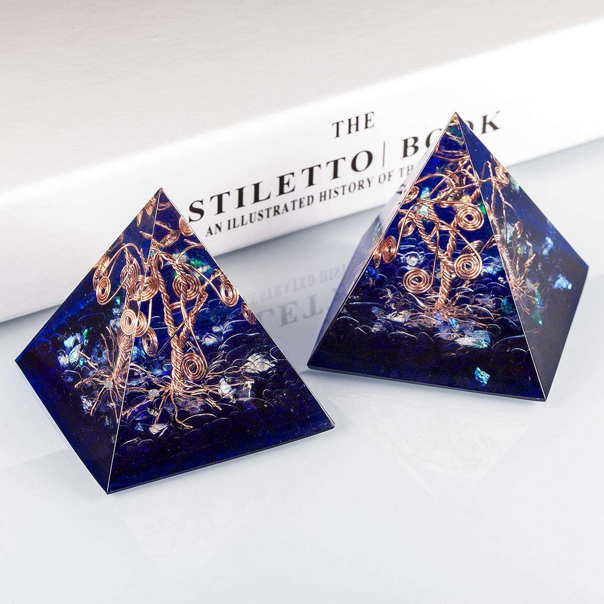 天然水晶能量金字塔铜线绕生命树树脂摆件 家居桌面工艺品饰品