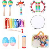 奥尔夫儿童打击乐器套装 10件套精美组合早教教具玩具4色沙锤皮铃