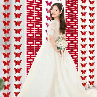 饰窗帘套装 婚房布置装 长条喜字新房婚礼喜字女方卧室房间蝴蝶拉花