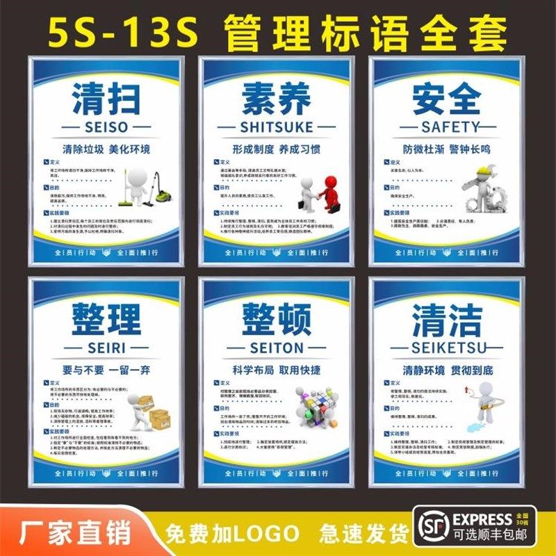 6S管理标语车间管理宣传标语5S/6xS/7S/8S/9S/10S企业文化宣传海