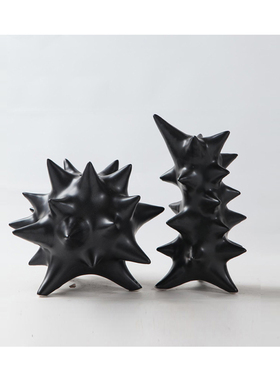 现代简约创意家居软装饰品摆设黑色海胆J刺球陶瓷工艺品装饰品摆