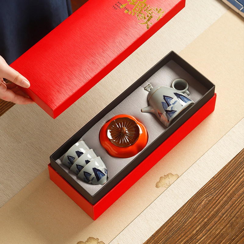 复古青花中式山水泡茶壶一壶三杯家用功夫K茶具套装礼盒陶瓷茶叶,餐饮具,茶壶,淘宝优惠券,粉丝福利购,淘宝优惠卷