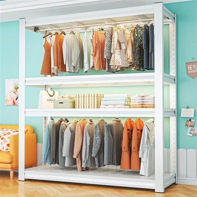 家用落地挂衣架组装开放式衣柜简易儿童衣帽架置物架X角钢货架衣