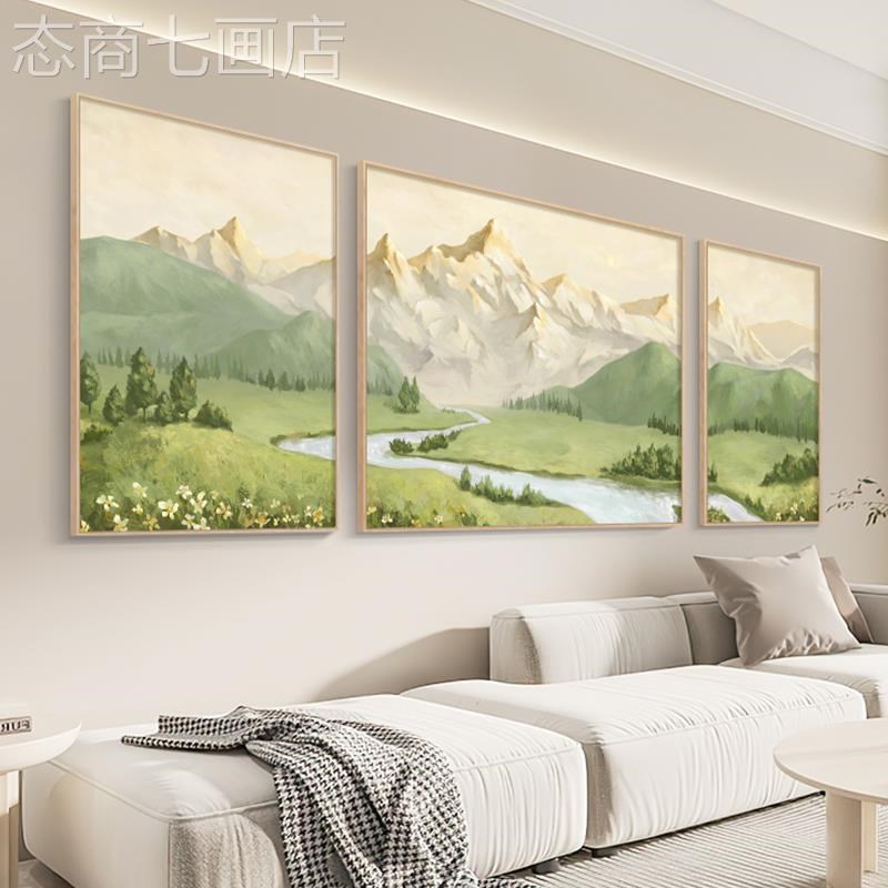 网红日照装金山客j厅北原沙木饰风景画山画聚宝盆挂水画发背景墙