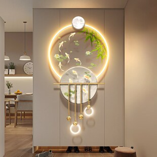 轻奢九鱼c图玄关装 饰画高级感带灯发光走廊尽头挂画立体吊坠壁画