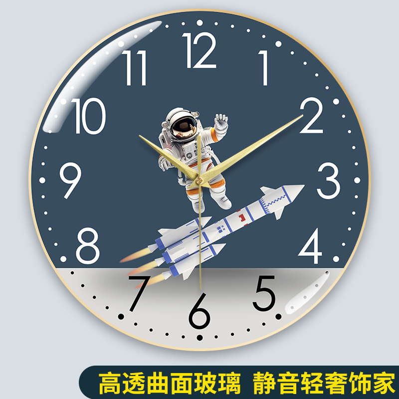 凸形玻璃装饰画时尚创意客餐厅卧室挂钟石L英钟表静音扫秒时钟挂图片