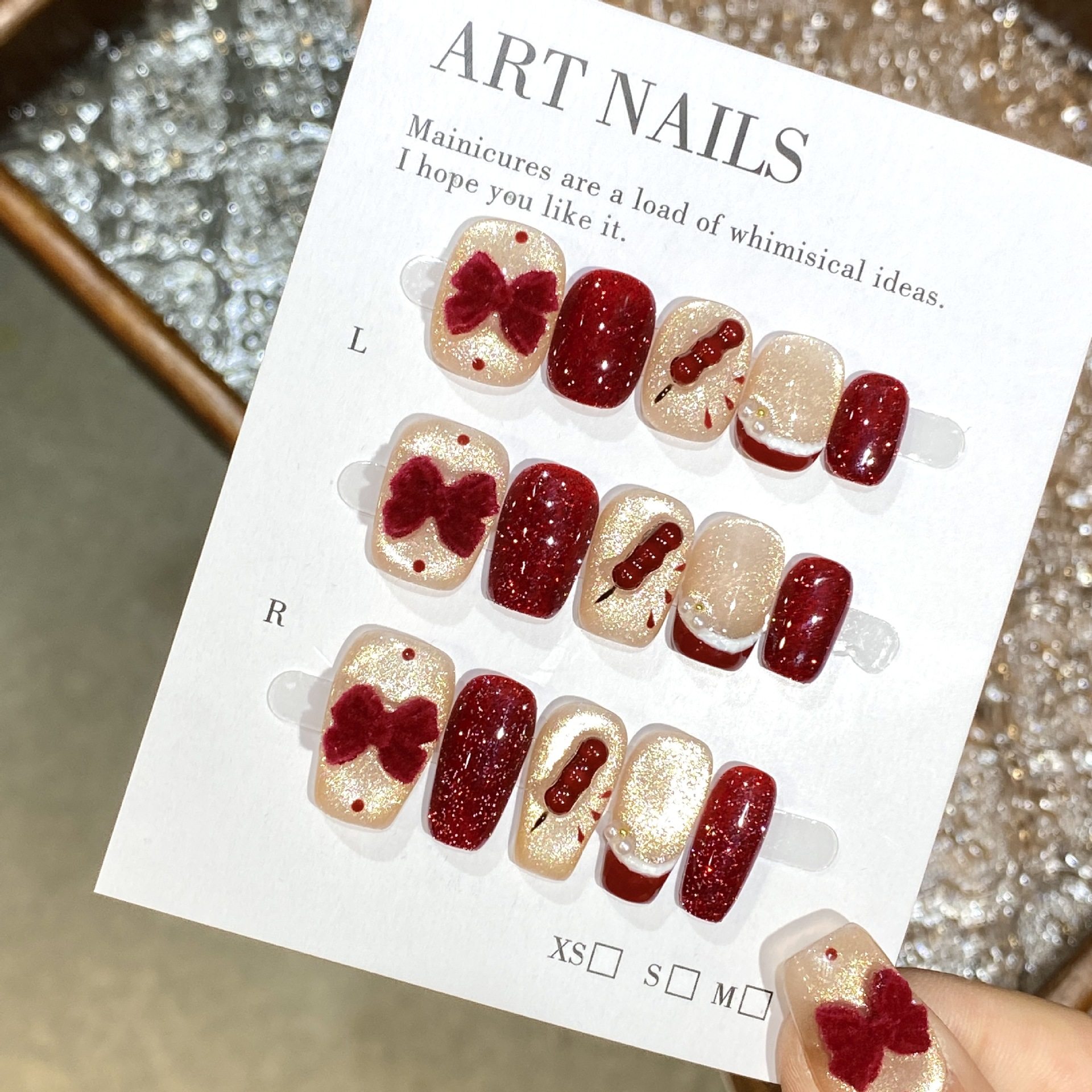 【冰糖葫芦】布蕾法式丝绒蝴蝶结新年酒红猫眼高级感纯手工穿戴甲,彩妆/香水/美妆工具,穿戴甲/甲片,淘宝优惠券,粉丝福利购,淘宝优惠卷