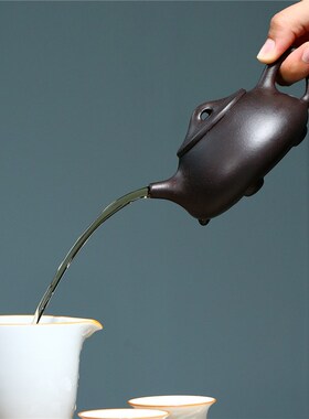 240CC传统紫砂纯手工原矿黑金刚景舟石瓢素器光身V功夫茶具泡茶壶