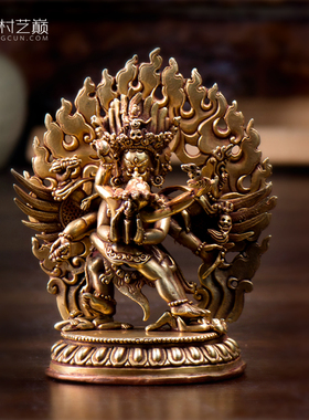 藏村尼泊尔手工铜雕花室内桌面摆件全鎏金普巴金刚12c.m中式铜像