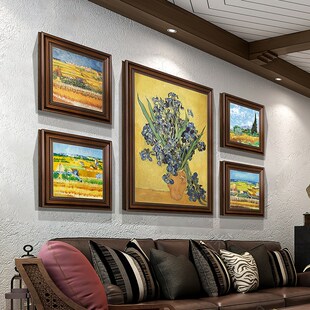 梵高挂画世界名画组合客厅书房背景墙壁画欧O式复古艺术墙画美式