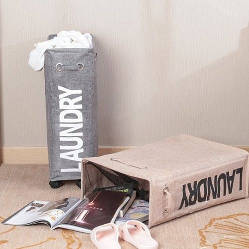 Foldable Roliling Laundry Hamper with Wheel Waterproof Colla