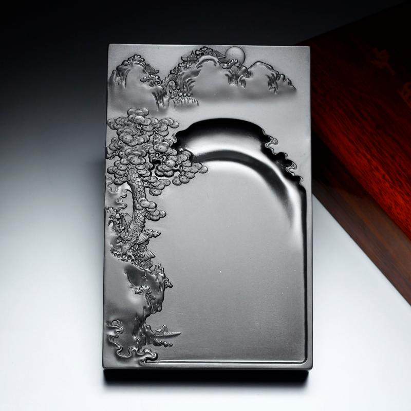 大尺寸黑龙尾原石歙砚实用书画老坑砚台天然实Q用收藏砚摆件非端