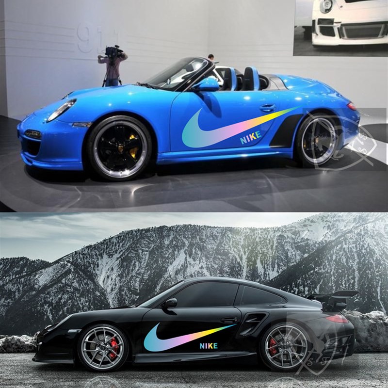 保时捷911车贴卡k曼拉花718改装七彩镭射车身贴纸Boxster耐克贴花