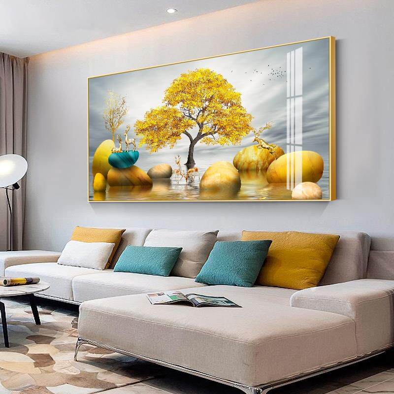 现bey代客装厅饰画卧室床头画抽象北欧麋挂鹿横版财轻奢大招气墙