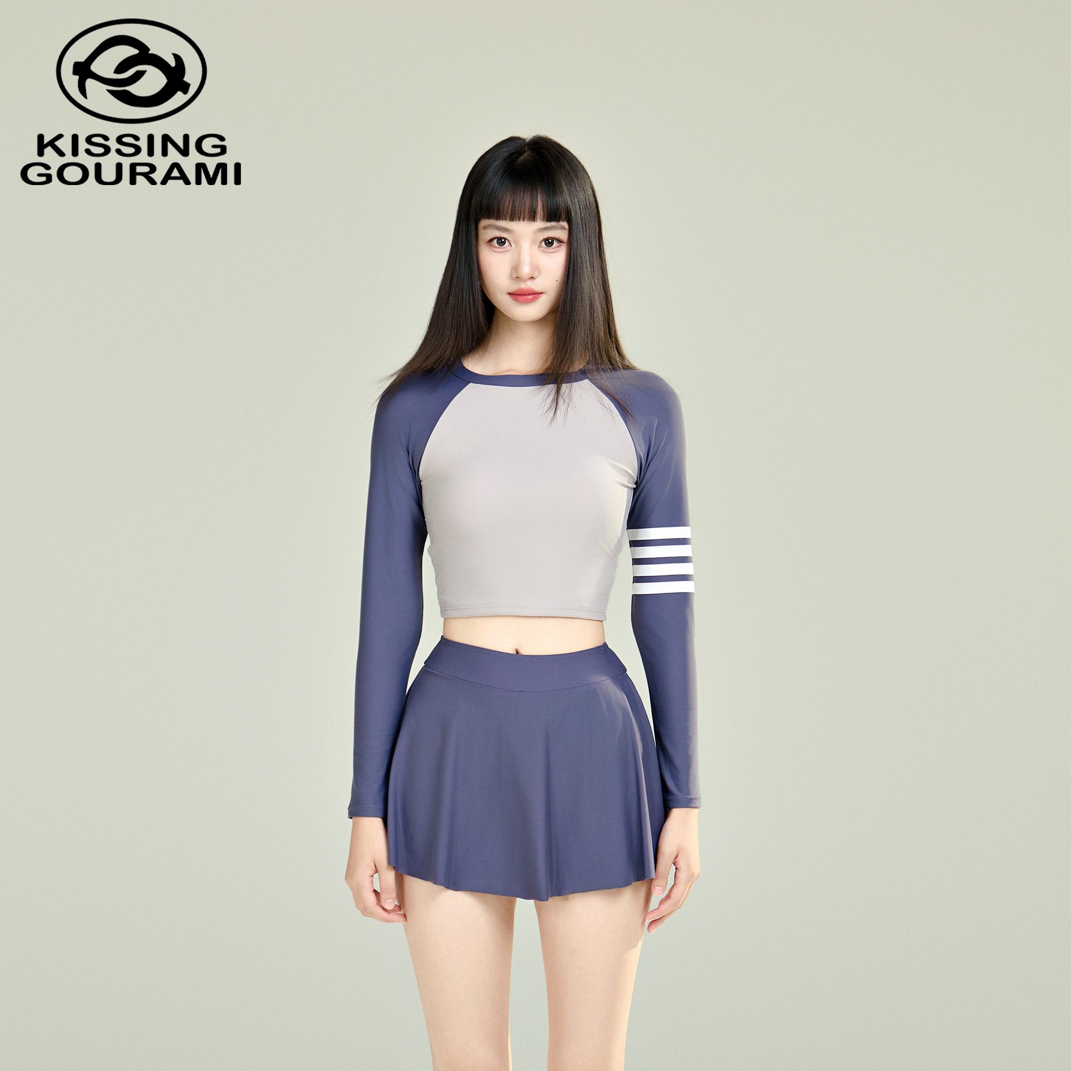 新款运动学院风分体裙式泳衣