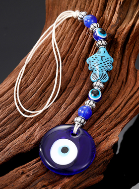 速发Blue Evil Eye Horseshoe Shape Charm Keychain Keyring For