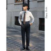 修身 意式 高腰抗皱垂z感那不勒斯通勤上班直筒卷边九分 四色 极速