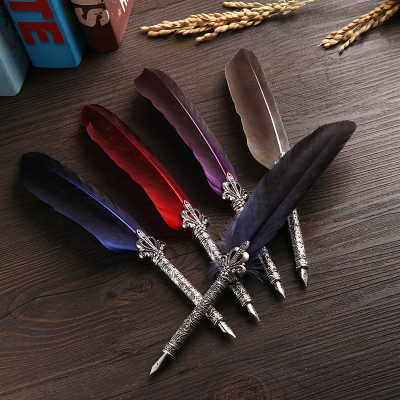 极速1 Set Multicoloor Retro Quill Dip Pen Turkey Feather Pen