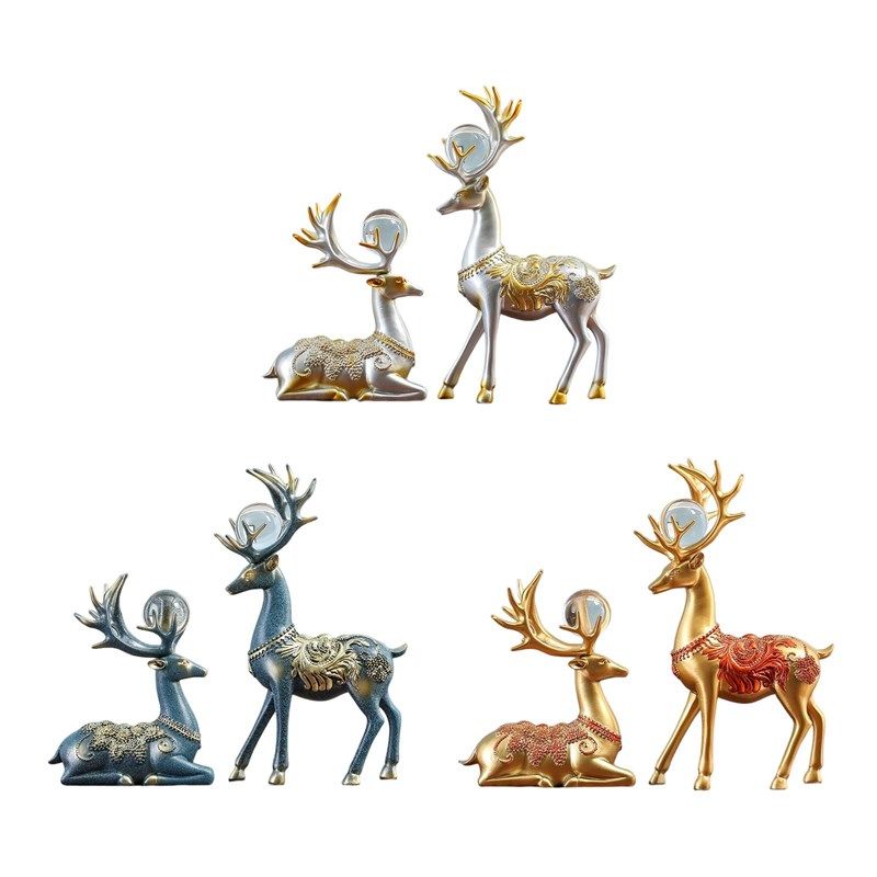 极速2Pcs Nordic Style Deer SAtatues Standing and Sitting
