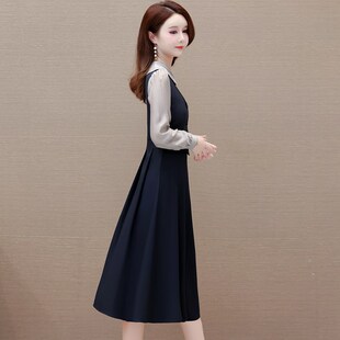 气质b法式 高端秋季 长袖 新款 显瘦妈妈假两件 连衣裙女2025秋季 新品